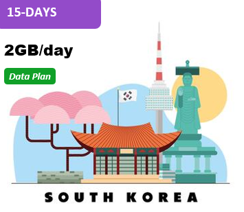 South Korea 15 Days Unlimited Data(2GB/day high speed)