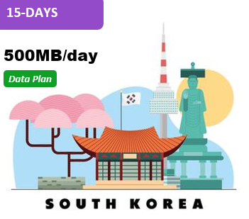 South Korea 15 Days Unlimited Data(500MB/day high speed)