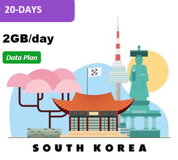 South Korea 20 Days Unlimited Data(2GB/day high speed)