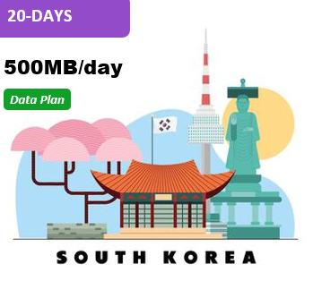 South Korea 20 Days Unlimited Data(500MB/day high speed)