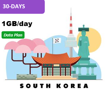 South Korea 30 Days Unlimited Data(1GB/day high speed)