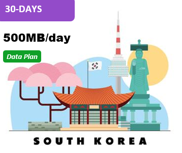 South Korea 30 Days Unlimited Data(500MB/day high speed)