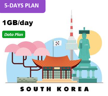 South Korea 5 Days Unlimited Data(1GB/day high speed)