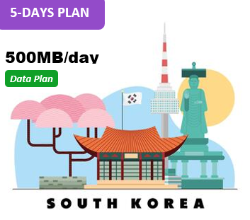 South Korea 5 Days Unlimited Data(500MB/day high speed)